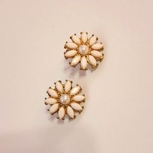 Daisy Flower Earrings, Gold/White